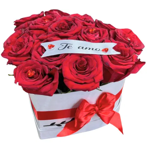 Caja corazon white con rosas rojas importadas lite